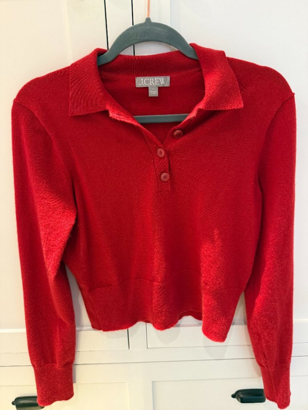 New J Crew shrunken red cashmere sweater